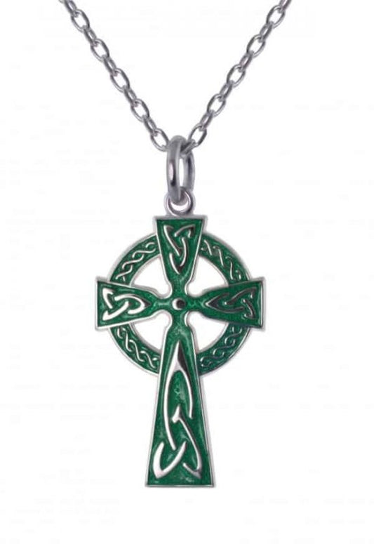 Green Enameled Cross Pendant