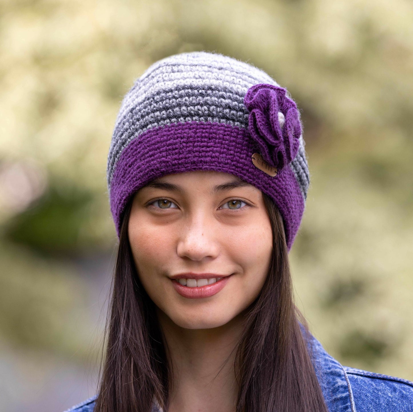 Purple Grey Pull On With Flower Cap